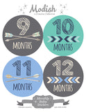 Arrows Teal Tribal Baby Boy Month Stickers