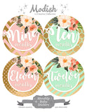 Floral Pink Mint Gold Monthly Baby Stickers