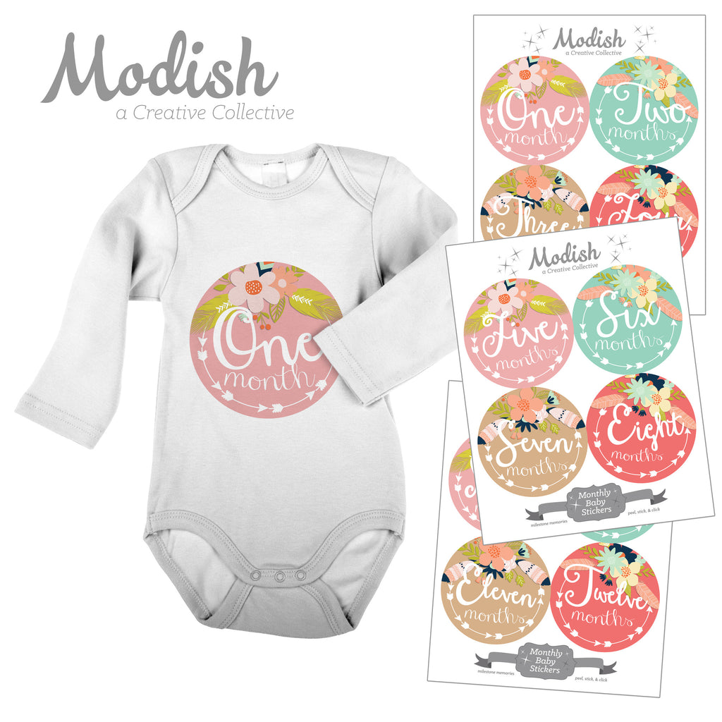 Monthly baby stickers. Pinkbow Onesie month stickers. Pink, bow, girls –  M&D Stickers