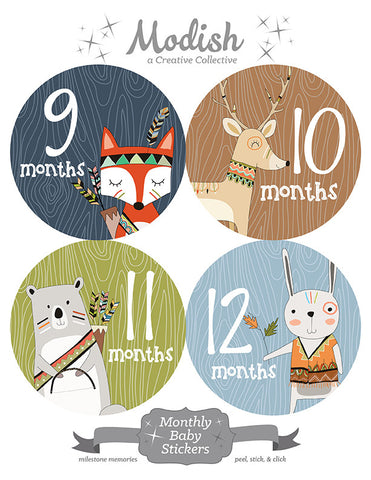 Farm Animals Monthly Baby Stickers (Months 1-12)