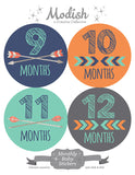 Arrows Orange Tribal Baby Boy Month Stickers