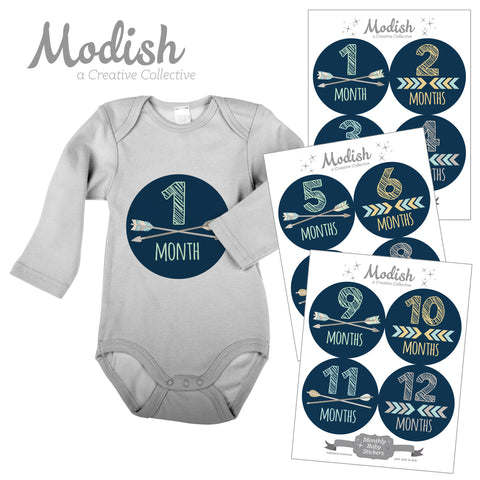 Arrows Blue Tribal Baby Boy Month Stickers