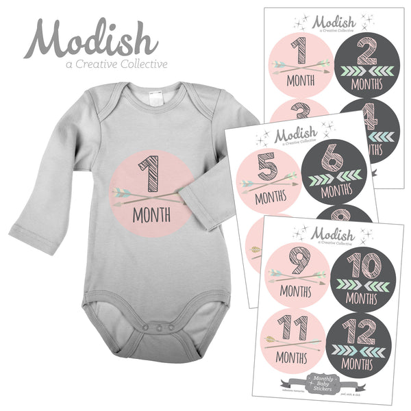 Pink Gray Arrows Month Stickers – Modish Labels