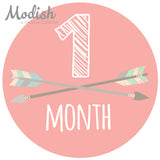 Tribal Arrows Pink Mint Baby Girl Month Stickers