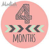 Tribal Arrows Pink Mint Baby Girl Month Stickers