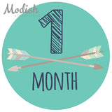 Arrows Teal Tribal Baby Boy Month Stickers