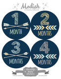 Arrows Blue Tribal Baby Boy Month Stickers