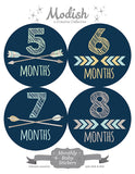 Arrows Blue Tribal Baby Boy Month Stickers