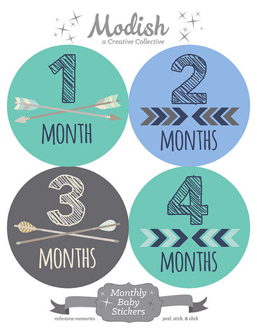Arrows Teal Gray Month Stickers – Modish Labels