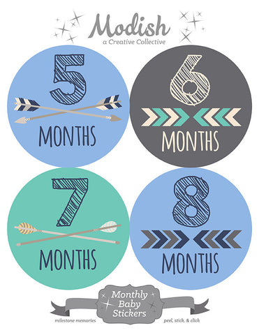 Tribal Arrow Baby Boy Month Stickers, Monthly Baby Stickers, Baby