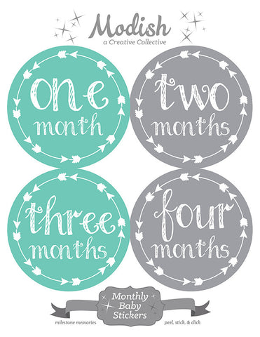 Teal Gray Arrows Month Stickers – Modish Labels