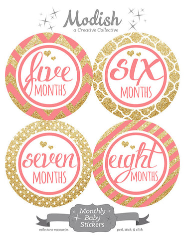 Blush Pink And Gold Baby Girl Month Stickers
