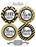 Gold Black Monthly Baby Stickers