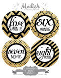 Gold Black Monthly Baby Stickers