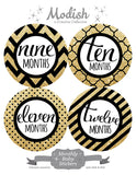 Gold Black Monthly Baby Stickers