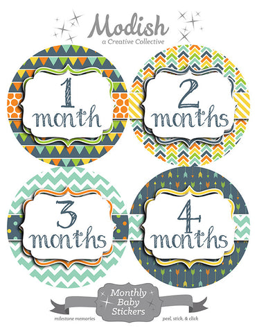 Whimsical Arrows Dots Stripes Month Stickers – Modish Labels