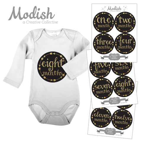 Gold Black Arrows Monthly Baby Stickers