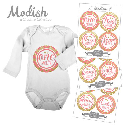 Coral Gold Monthly Baby Stickers