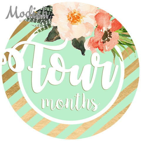 Floral Pink Mint Gold Monthly Baby Stickers - Baby Girl – Modish