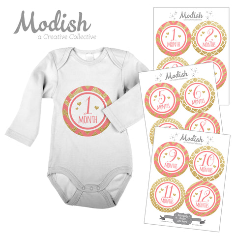 Coral Gold Monthly Baby Stickers