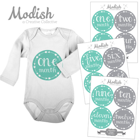 Arrows Teal Gray Month Stickers