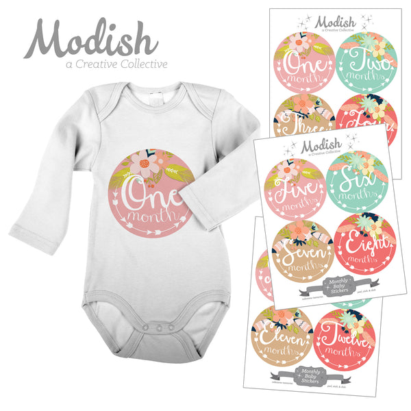 Arrows Teal Tribal Baby Boy Month Stickers – Modish Labels
