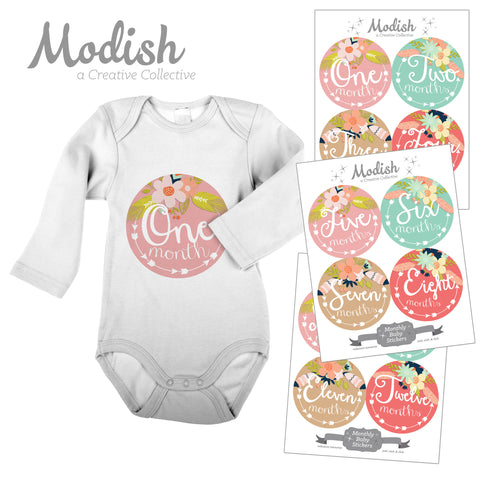 FREE GIFTS Baby Girl Month Stickers, Monthly Baby Stickers, Floral,  Flowers, Watercolor Gold Baby Newborn Photo Prop Made in USA 