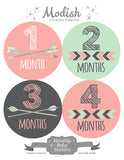 Tribal Arrows Pink Mint Baby Girl Month Stickers