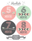 Tribal Arrows Pink Mint Baby Girl Month Stickers