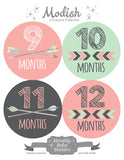 Tribal Arrows Pink Mint Baby Girl Month Stickers