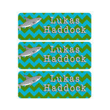 Sharks, Chevron, Aqua, Green, Boy Name Labels