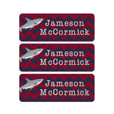 Sharks, Chevron, Navy Blue, Red, Boy Name Labels