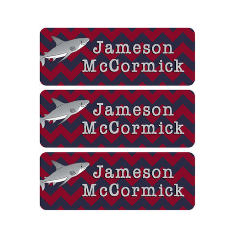 Sharks, Chevron, Navy Blue, Red, Boy Name Labels