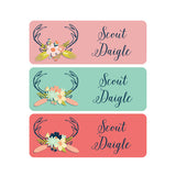 Floral Antlers, Deer, Woodland, Pink, Mint, Coral, Girl Name Labels