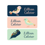 Tribal Feathers, Birds, Pink, Mint, Navy Blue, Girl Name Labels