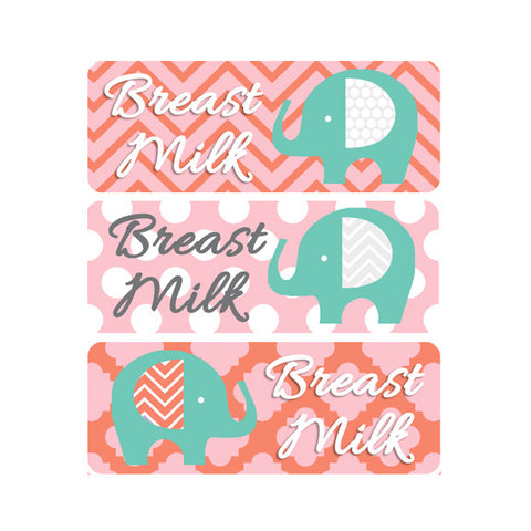 Elephants, Pink, Coral, Mint, Teal, Girl Name Labels