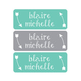Tribal, Arrows, Teal, Gray, Girl Name Labels