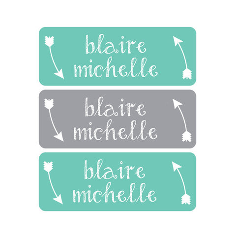Tribal, Arrows, Teal, Gray, Gender Neutral Name Labels