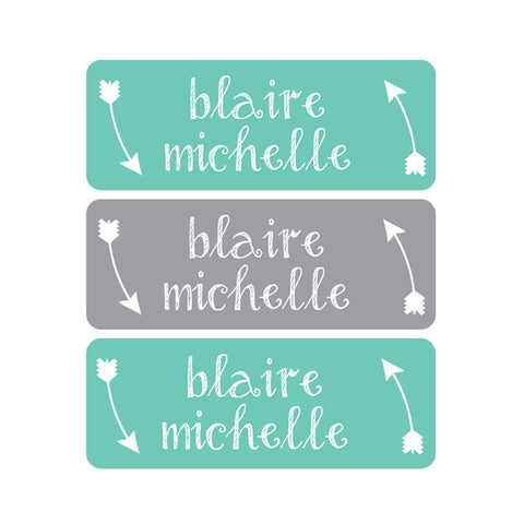 Tribal, Arrows, Teal, Gray, Gender Neutral Name Labels