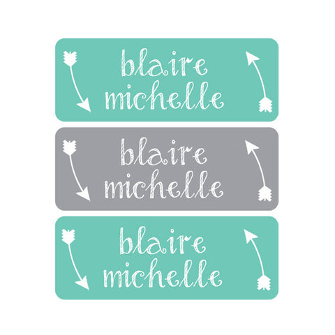 Tribal, Arrows, Teal, Gray, Boy Name Labels