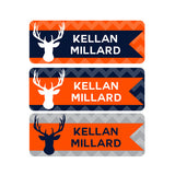 Deer Antlers, Navy Blue, Orange, Gray, Boy Name Labels