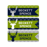 Deer Antlers, Navy Blue, Green, Gray, Boy Name Labels