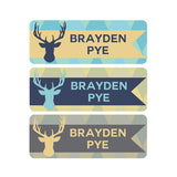 Deer Antlers, Navy, Mint, Yellow, Boy Name Labels