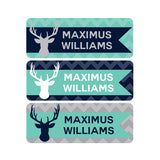 Deer Antlers, Navy Blue, Mint, Gray, Boy Name Labels