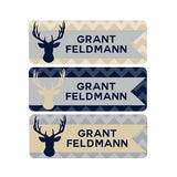 Deer Antlers, Tan, Navy Blue, Boy Name Labels