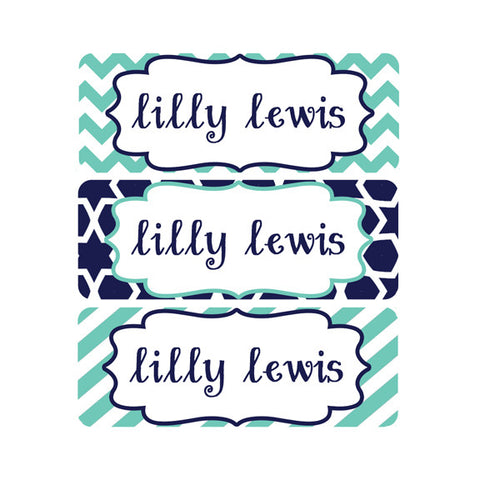School Name Tags - Gender Neutral Name Labels, Navy, Teal, Chevron, Stripes  – Modish Labels