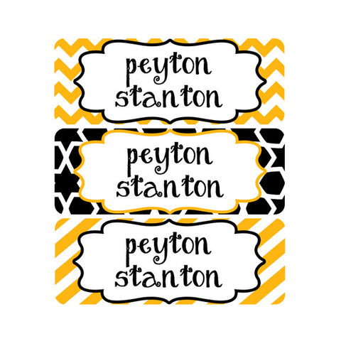 Chevron, Yellow, Black, Stripes, Gender Neutral Name Labels