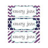 Chevron, Purple, Stripes, Girl Name Labels