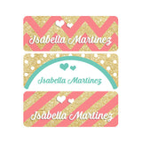 Stripes, Chevron, Polka Dots, Coral, Mint, Gold, Girl Name Labels