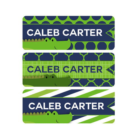 Alligators, Navy Blue, Green, Boy Name Labels